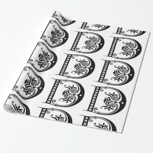 Monogramm D Initial Black and White Floral Pattern Geschenkpapier