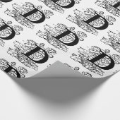 Monogramm D Initial Black and White Floral Pattern Geschenkpapier (Ecke)