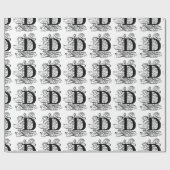 Monogramm D Initial Black and White Floral Pattern Geschenkpapier (Flach)