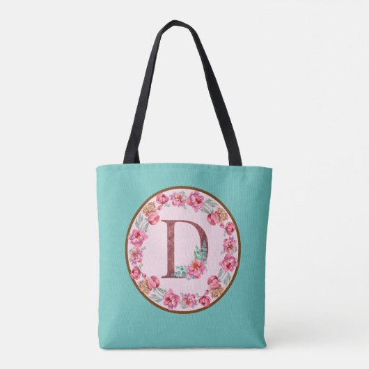 Monogramm-D-Letter mit Peony-Blume-Totbeutel Tasche (Rückseite)