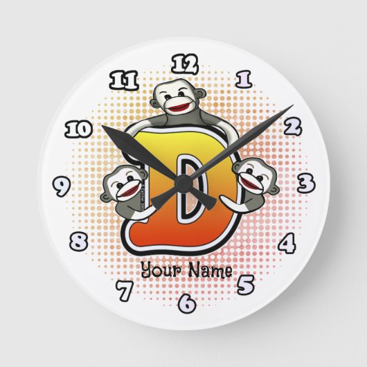 Monogramm D Sock Monkey-Uhr Runde Wanduhr (Vorderseite)