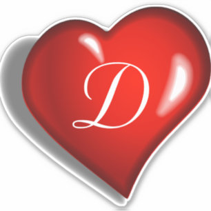 Monogramm D, weißer Ausdruck auf rubinrotem Herz Aufkleber