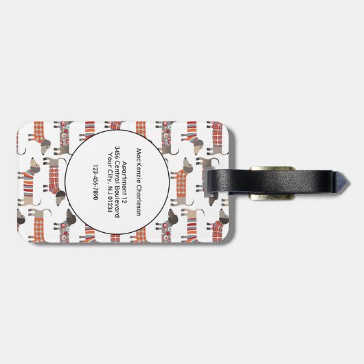 Monogramm Dackel Dog Muster Gepäckanhänger (Rückseite horizontal)