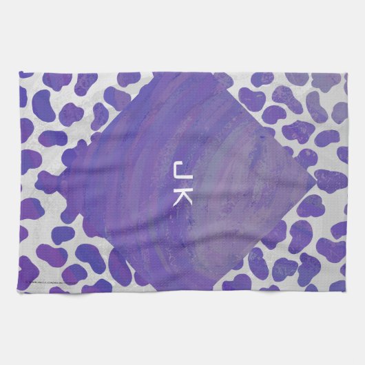 Monogramm-Dalmatiner Lila und weiß Geschirrtuch (Horizontal)