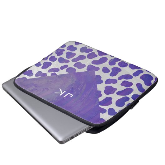 Monogramm-Dalmatiner Lila und weiß Laptopschutzhülle (Vorne Knopf)