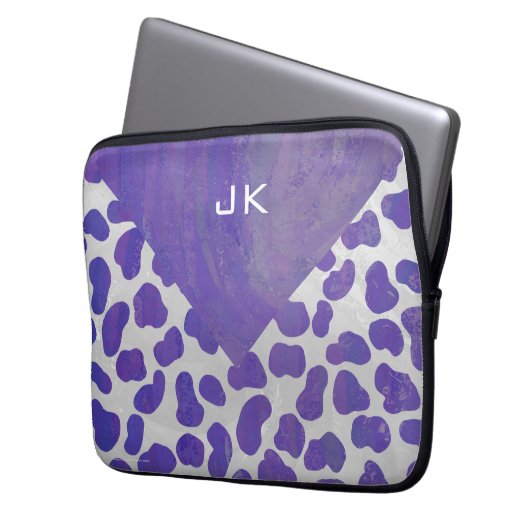 Monogramm-Dalmatiner Lila und weiß Laptopschutzhülle (Vorderseite Links)