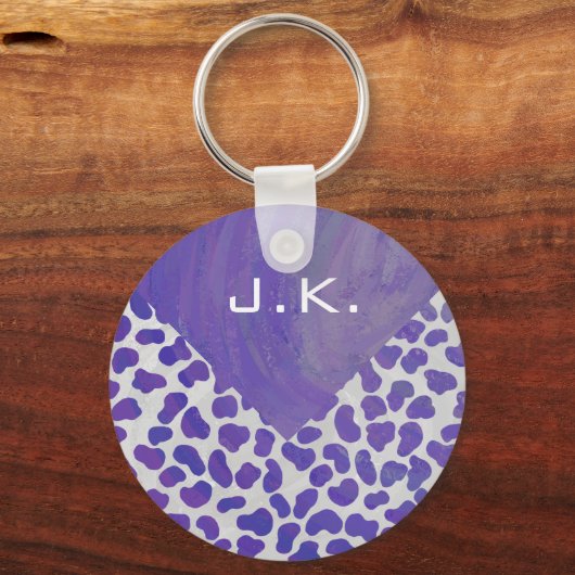 Monogramm-Dalmatiner Lila und weiß Schlüsselanhänger (Vorderseite)