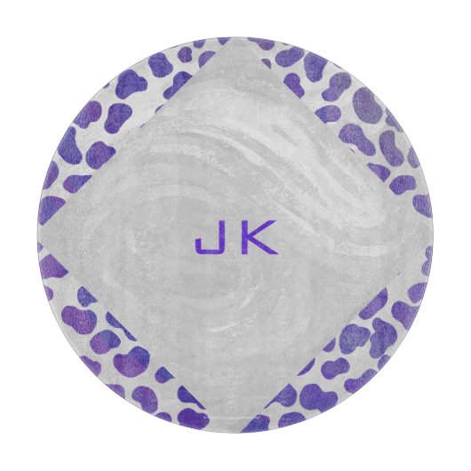 Monogramm-Dalmatiner Lila und weiß Schneidebrett (Vorderseite)