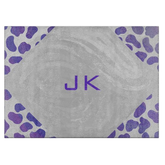 Monogramm-Dalmatiner Lila und weiß Schneidebrett (Vorderseite)