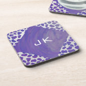 Monogramm-Dalmatiner Lila und weiß Untersetzer (Linke Seite)