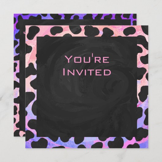 Monogramm Dalmatiner Schwarz/Rosa Einladung (Vorne/Hinten)