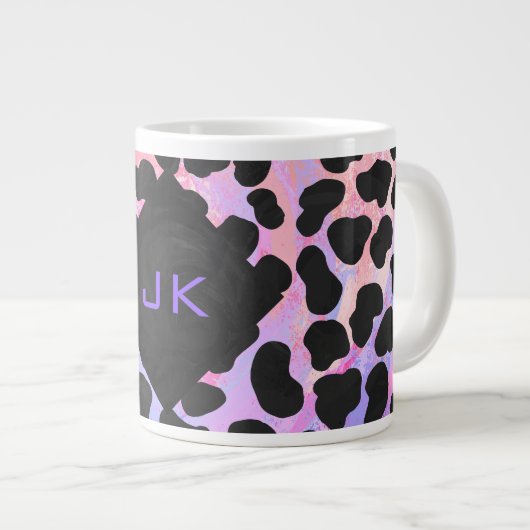 Monogramm Dalmatiner Schwarz/Rosa Jumbo-Tasse (Vorderseite Rechts)