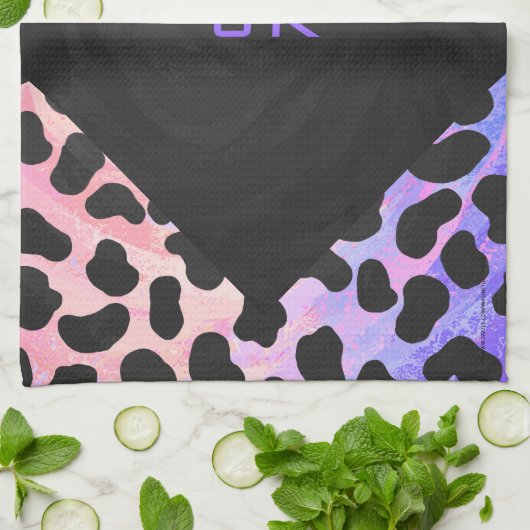 Monogramm Dalmatiner Schwarz/Rosa Küchentuch (Gefaltet)