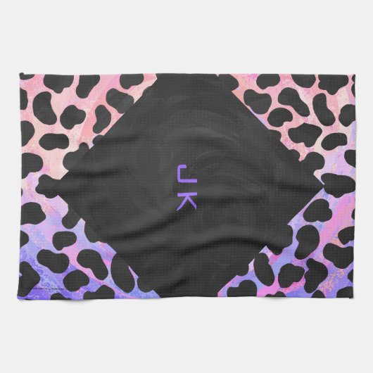 Monogramm Dalmatiner Schwarz/Rosa Küchentuch (Horizontal)