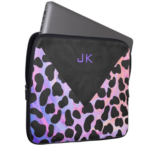 Monogramm Dalmatiner Schwarz/Rosa Laptopschutzhülle (Vorne Rechts)