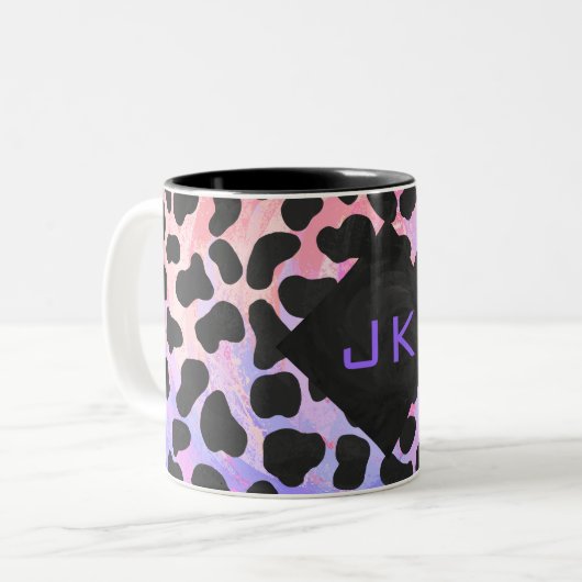 Monogramm Dalmatiner Schwarz/Rosa Zweifarbige Tasse (Vorderseite Links)