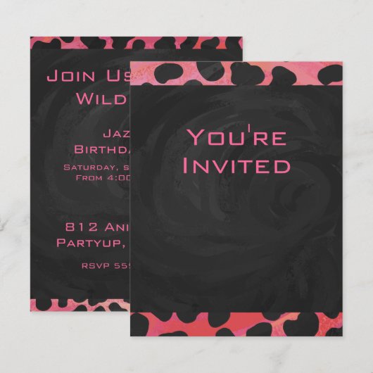 Monogramm Dalmatiner Schwarz und Rot Einladung (Vorne/Hinten)
