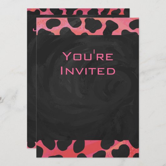 Monogramm Dalmatiner Schwarz und Rot Einladung (Vorne/Hinten)