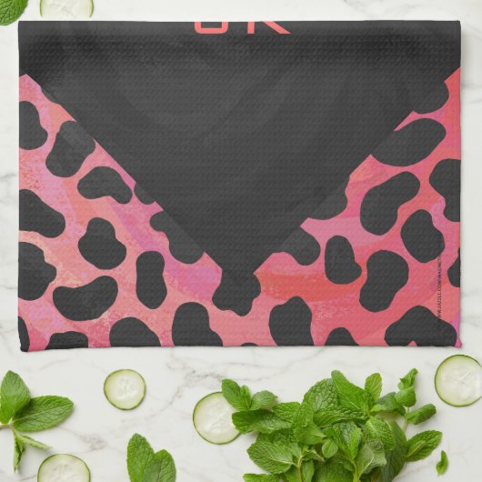 Monogramm Dalmatiner Schwarz und Rot Handtuch (Gefaltet)