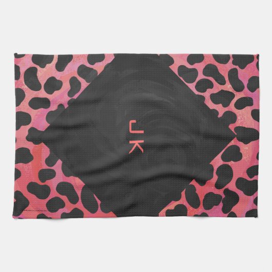 Monogramm Dalmatiner Schwarz und Rot Handtuch (Horizontal)