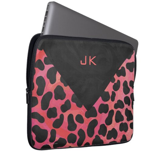 Monogramm Dalmatiner Schwarz und Rot Laptopschutzhülle (Vorne Rechts)