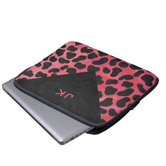 Monogramm Dalmatiner Schwarz und Rot Laptopschutzhülle (Vorne Knopf)