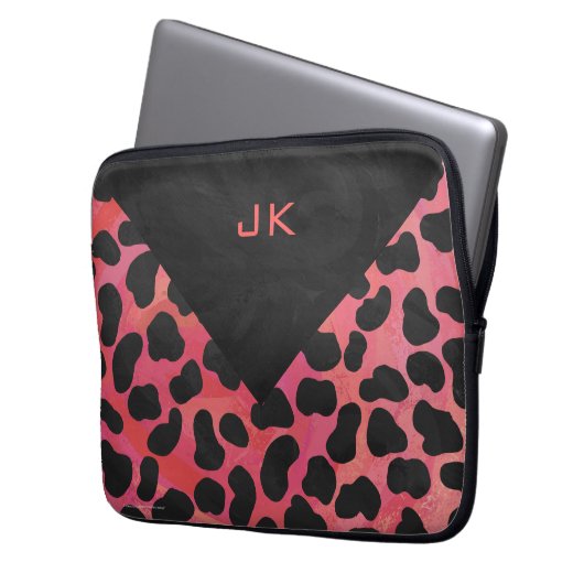 Monogramm Dalmatiner Schwarz und Rot Laptopschutzhülle (Vorderseite Links)