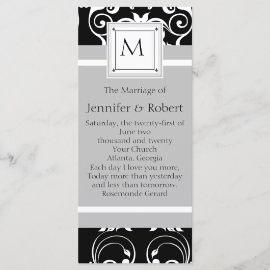 Monogramm-Damask-Hochzeitsprogramm Programm (Vorderseite)