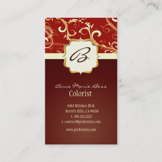 Monogramm, Damask + Wirbel Visitenkarten Visitenkarte (Vorderseite)