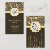 Monogramm, Damask + Wirbel Visitenkarten Visitenkarte (Vorne/Hinten)