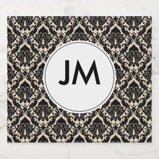 Monogramm/Damast Bierflaschenetikett (Einzelnes Label)