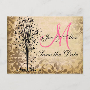 Monogramm Damast Herz Baum Save the Date Karten