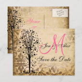 Monogramm Damast Herz Baum Save the Date Karten (Vorne/Hinten)