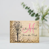 Monogramm Damast Herz Baum Save the Date Karten (Stehend Vorderseite)