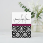 Monogramm Damast Hochzeitsgetränk Rot Einladung (Stehend Vorderseite)