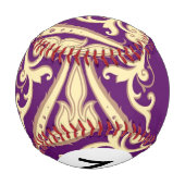 Monogramm Damast Muster 4 Baseball (Rückseite)