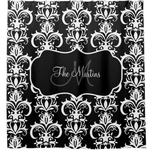 Monogramm-Damast-Muster für einen klassischen Fami Duschvorhang (Vorderseite)