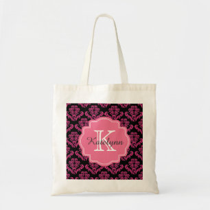 Monogramm-Damast-Muster mit rosa Tragetasche