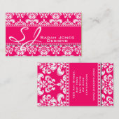 Monogramm-Damast-Visitenkarten Rosa und Weiß Visitenkarte (Vorne/Hinten)