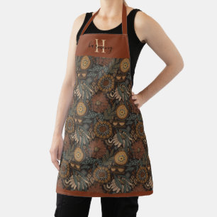 Monogramm Dark Boho Terrakotta Salbei Botanisch Schürze