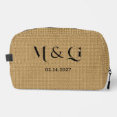 Monogramm-Datum auf natürlichem Jute-Burlap-Textil Waschbeutel (Vorderseite)