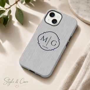 Monogramm-Datum Premium Silber-Metall-Textur gebür iPhone 13 Hülle