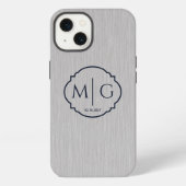 Monogramm-Datum Premium Silber-Metall-Textur gebür iPhone Hülle (Rückseite)