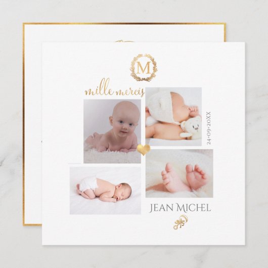 Monogramm de bricolage en D'or Remercicicidents Ca Einladung (Vorne/Hinten)