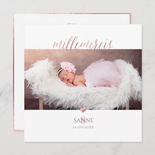 Monogramm de bricolage en D'or Rose Remerciation Einladung (Vorne/Hinten)