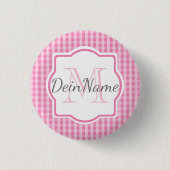 Monogramm Dein Name rosa kariert Button (Vorderseite)