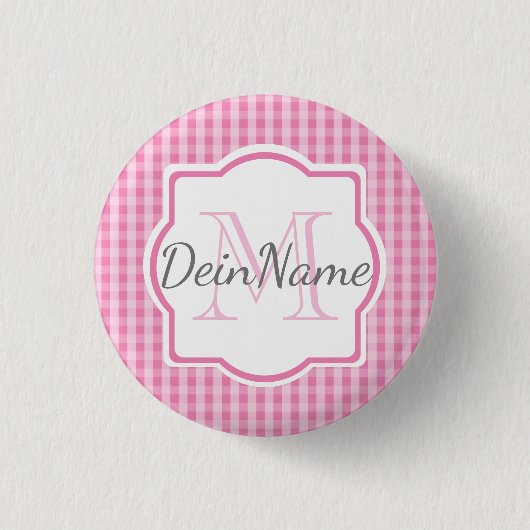 Monogramm Dein Name rosa kariert Button (Vorderseite)