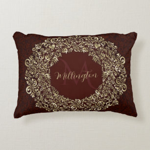 Monogramm-Dekorativ für Red and Gold Damask Dekokissen
