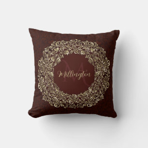 Monogramm-Dekorativ für Red and Gold Damask Kissen
