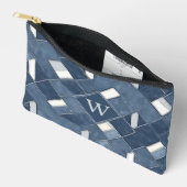 Monogramm-Denim Blau-Weiß-Patchwork-Gitter Zubehörtasche (Offen)